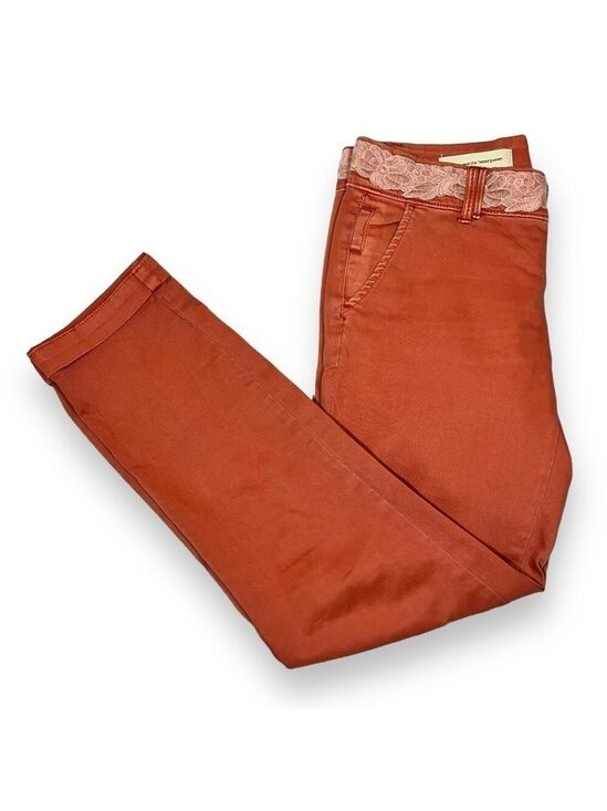 Pilcro and the Letterpress Pants - Pilcro and the Letterpress Women’s Hyphen Fit Lace Detail Chinos Coral Size 26